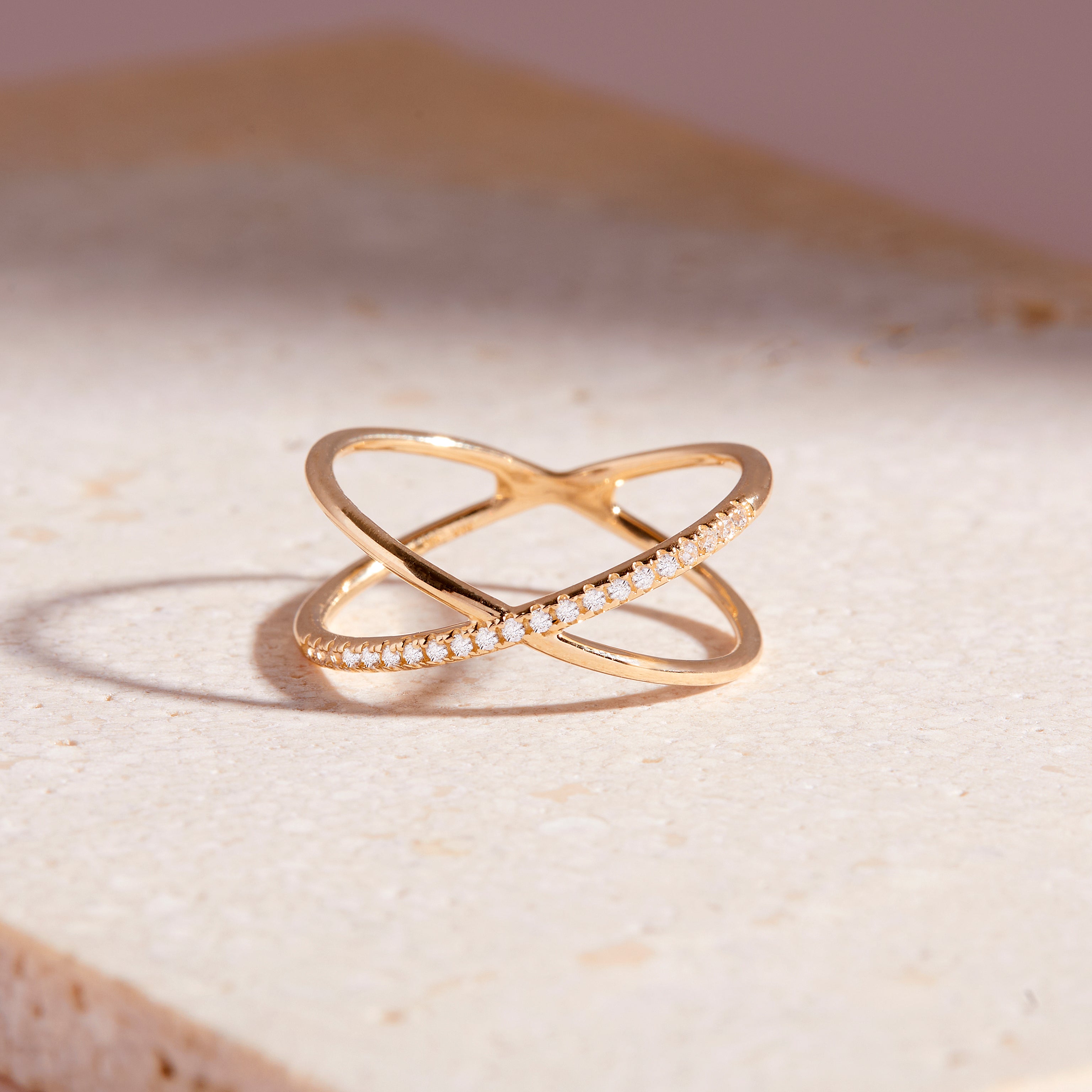 14K Gold Aurelia Diamond "X" Ring