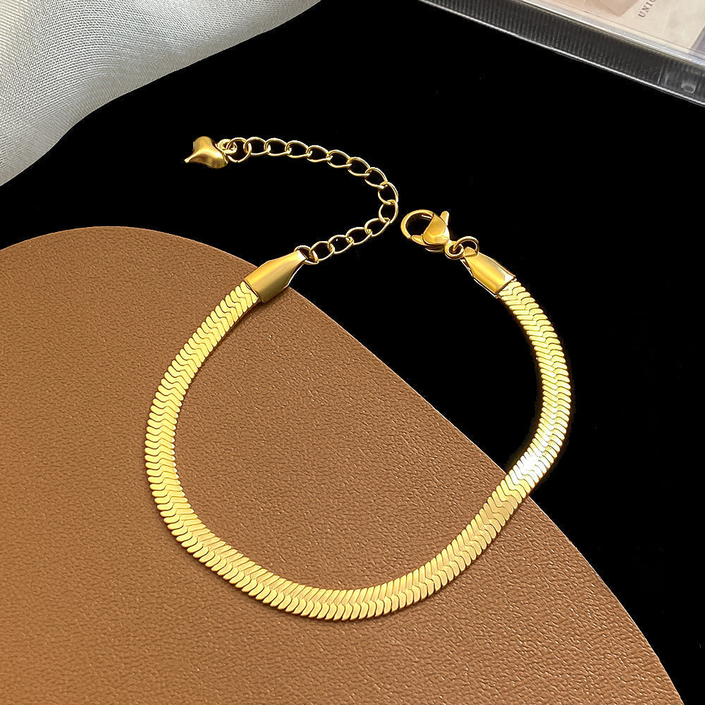 14K Gold Herringbone Chain Bracelet