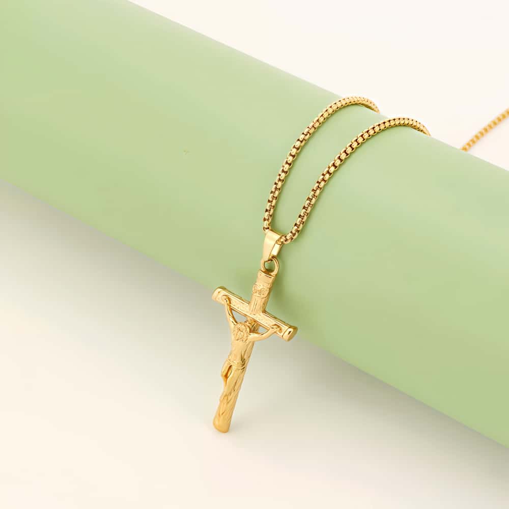 14K Gold Lamb of God Faith Cross Necklace
