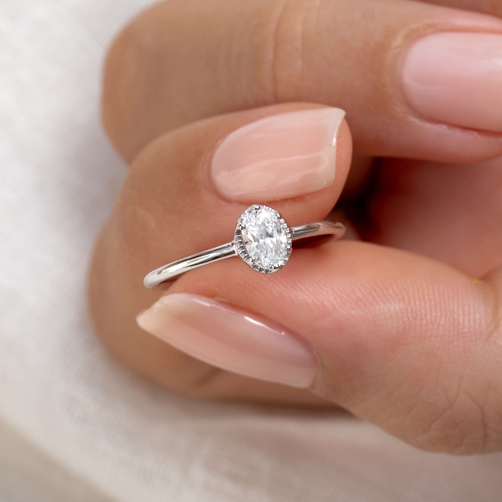 Oval Glow CZ Textured Ring