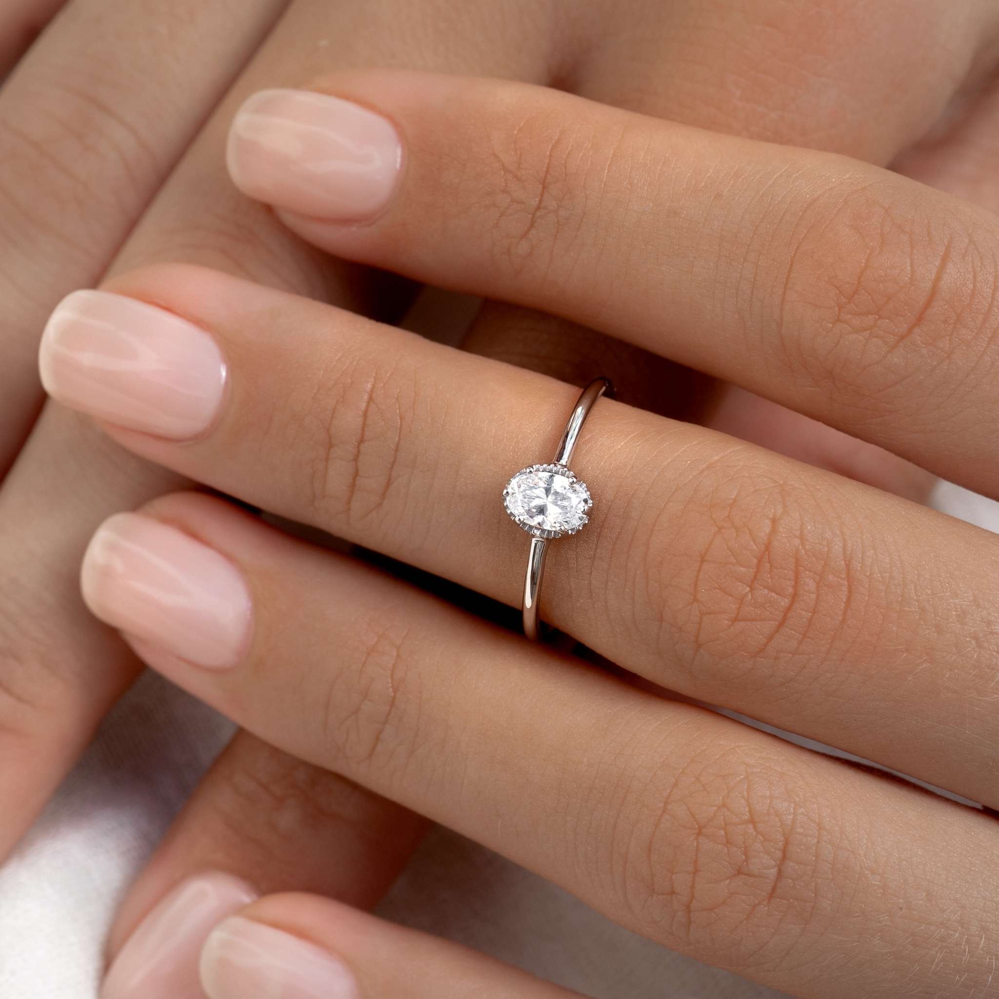 Oval Glow CZ Textured Ring