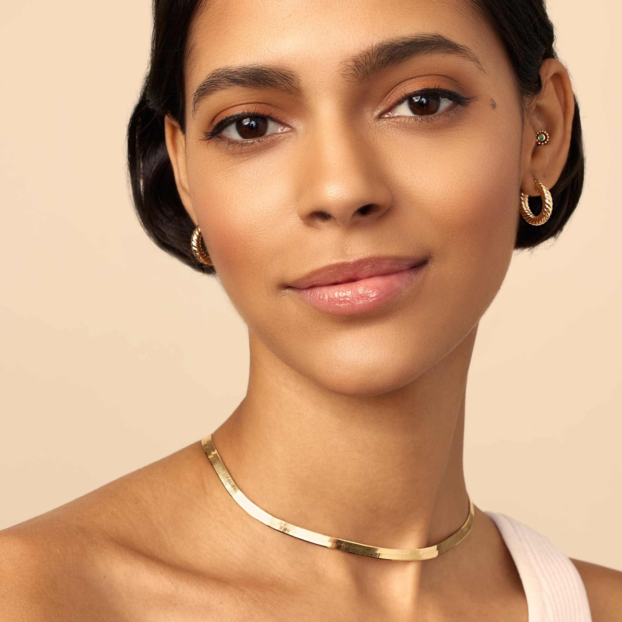 10K Gold Diamond-Cut Herringbone Choker