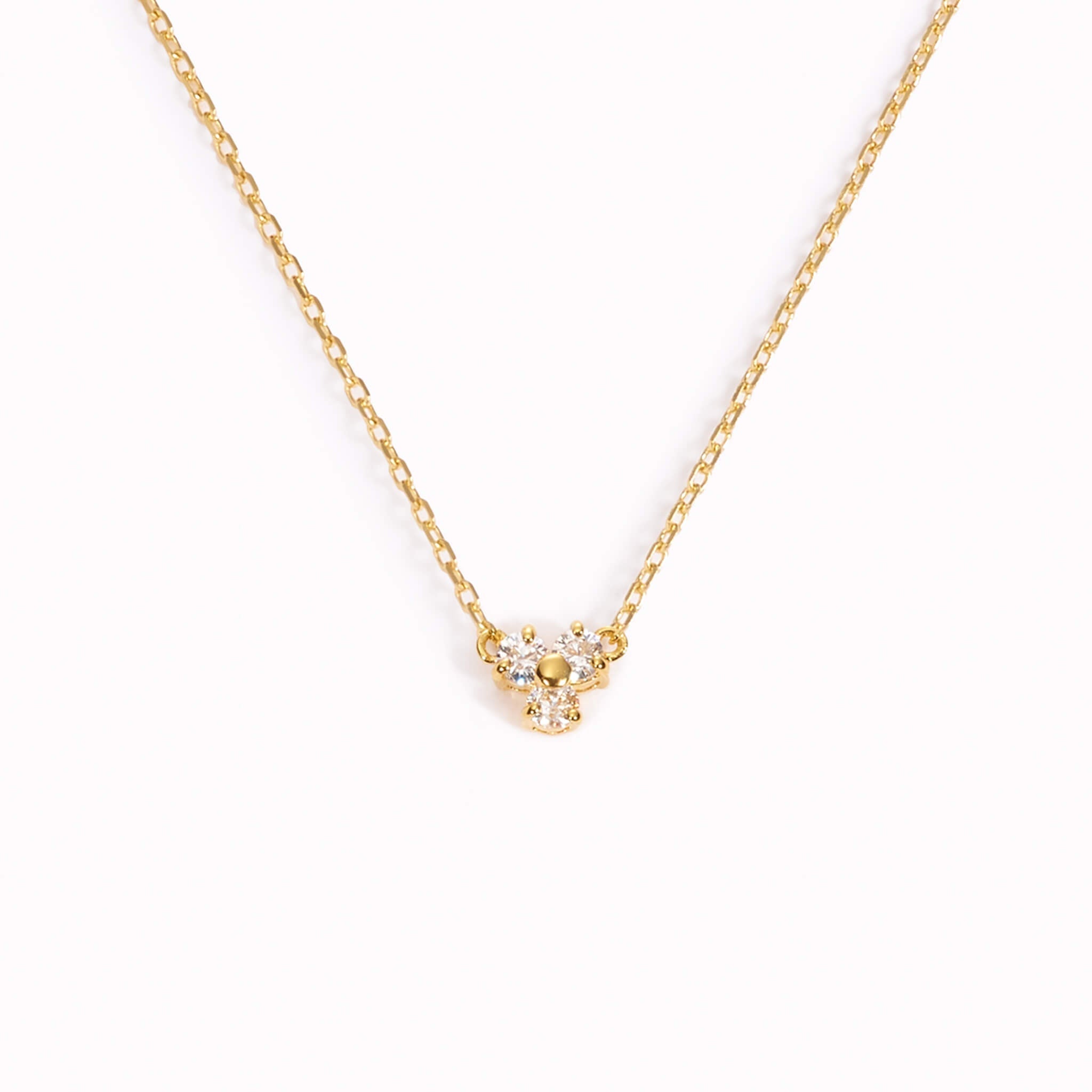 14K Gold Floral Trio CZ Pendant Necklace