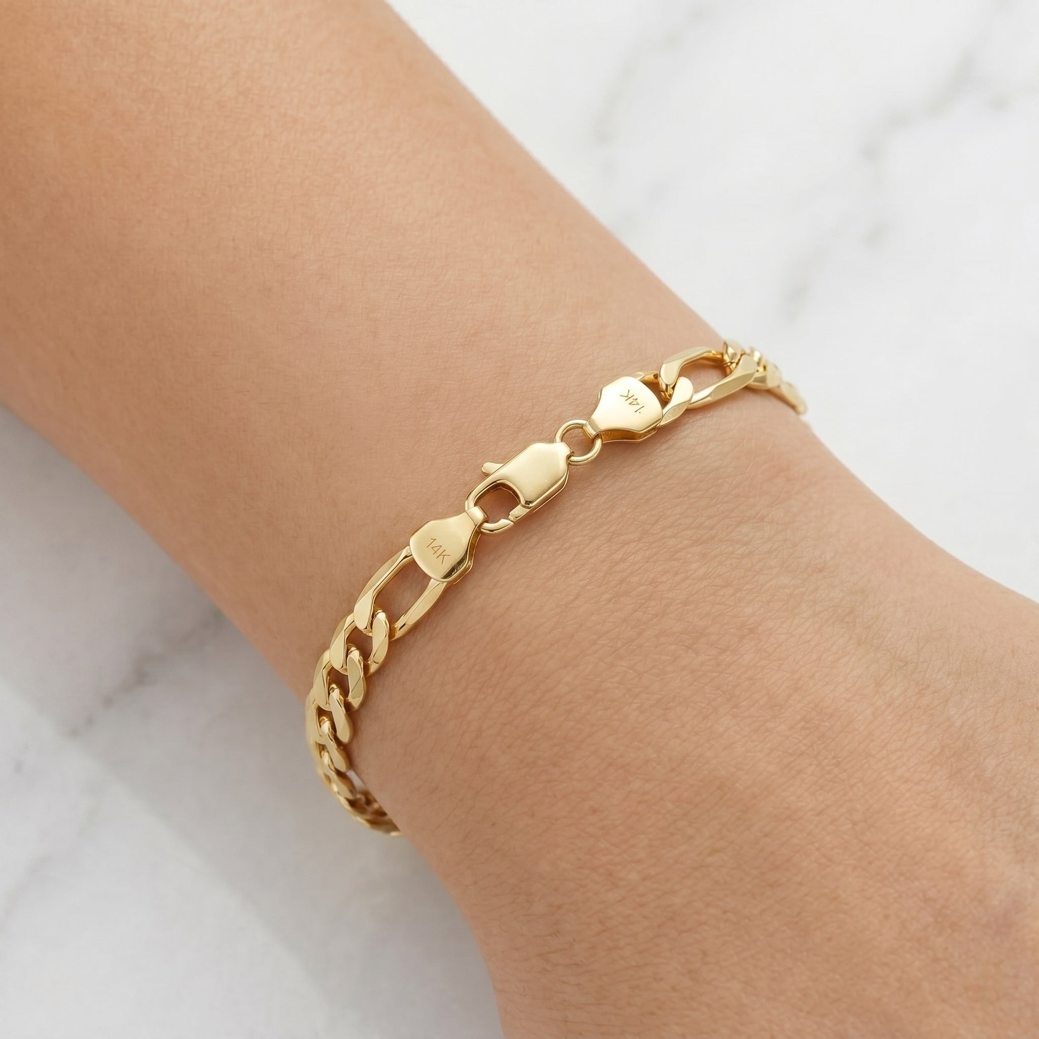 14K Gold Hand-Finished Figaro Bracelet