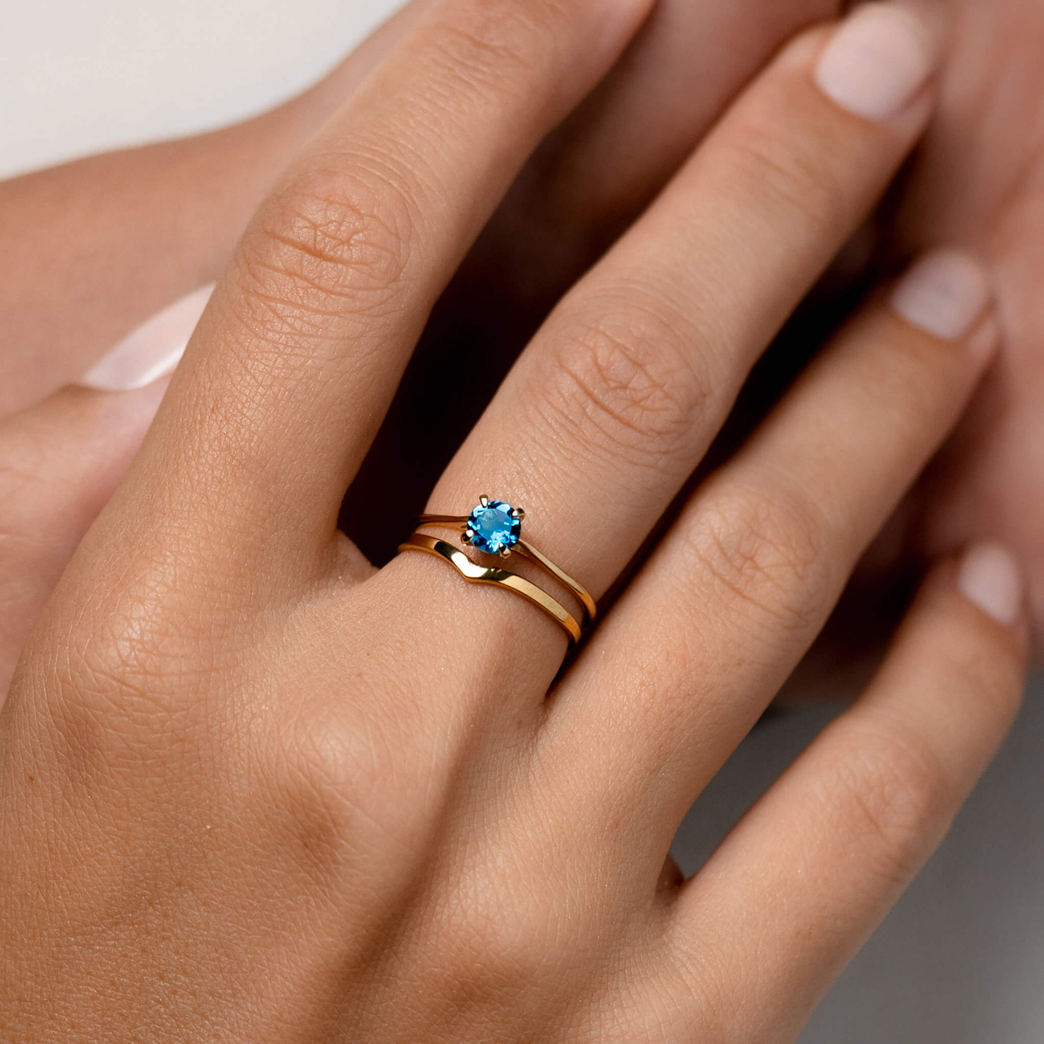 14K Gold Round Blue Topaz Solitaire Ring