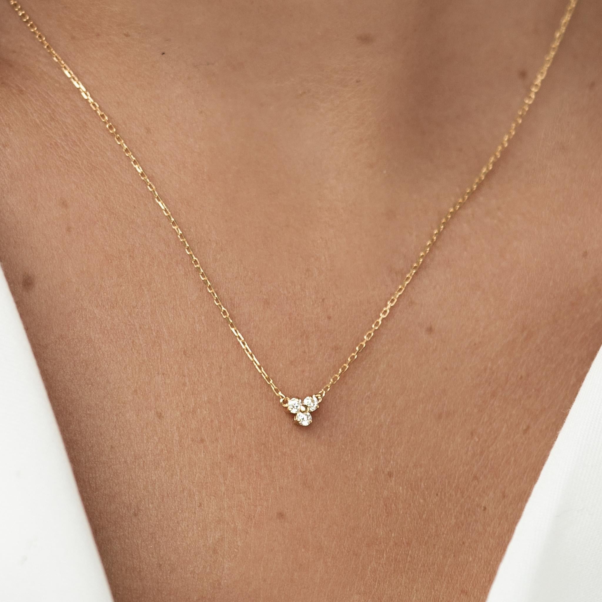 14K Gold Floral Trio CZ Pendant Necklace