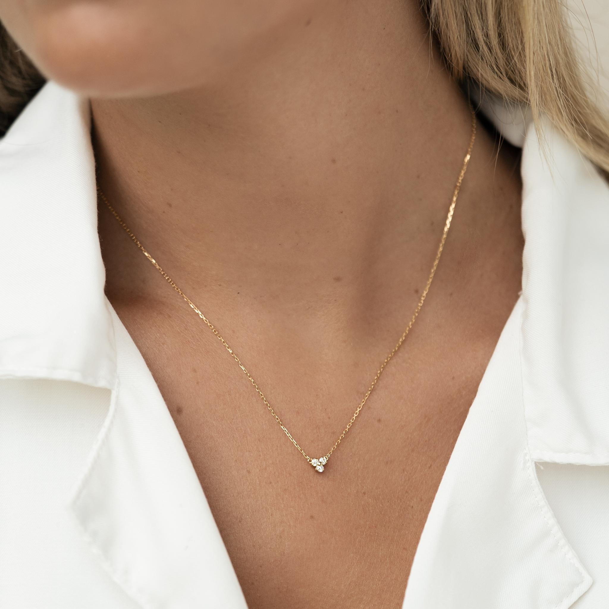 14K Gold Floral Trio CZ Pendant Necklace