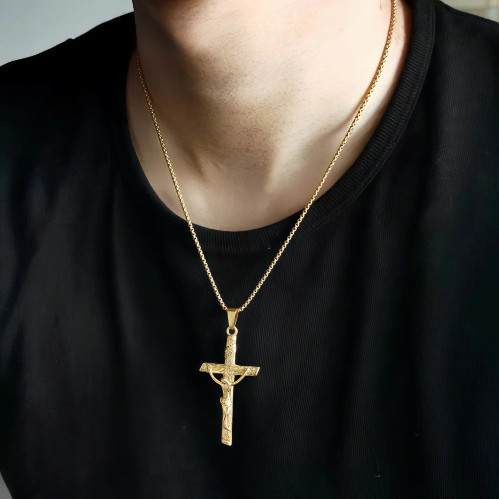 14K Gold Lamb of God Faith Cross Necklace