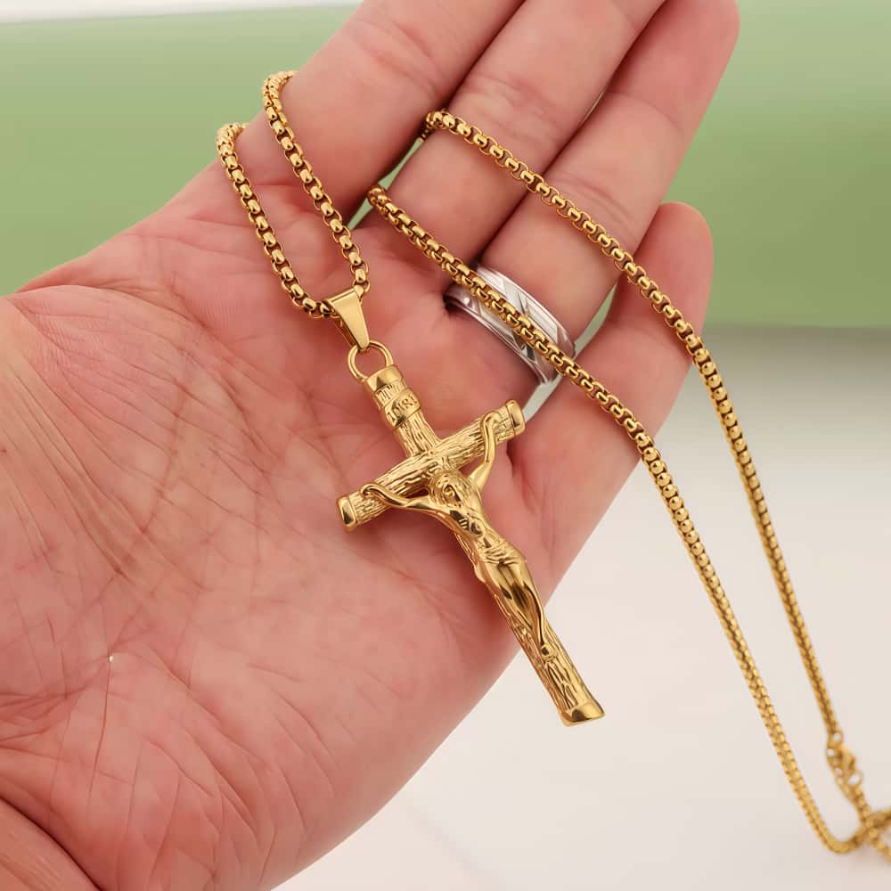 14K Gold Lamb of God Faith Cross Necklace
