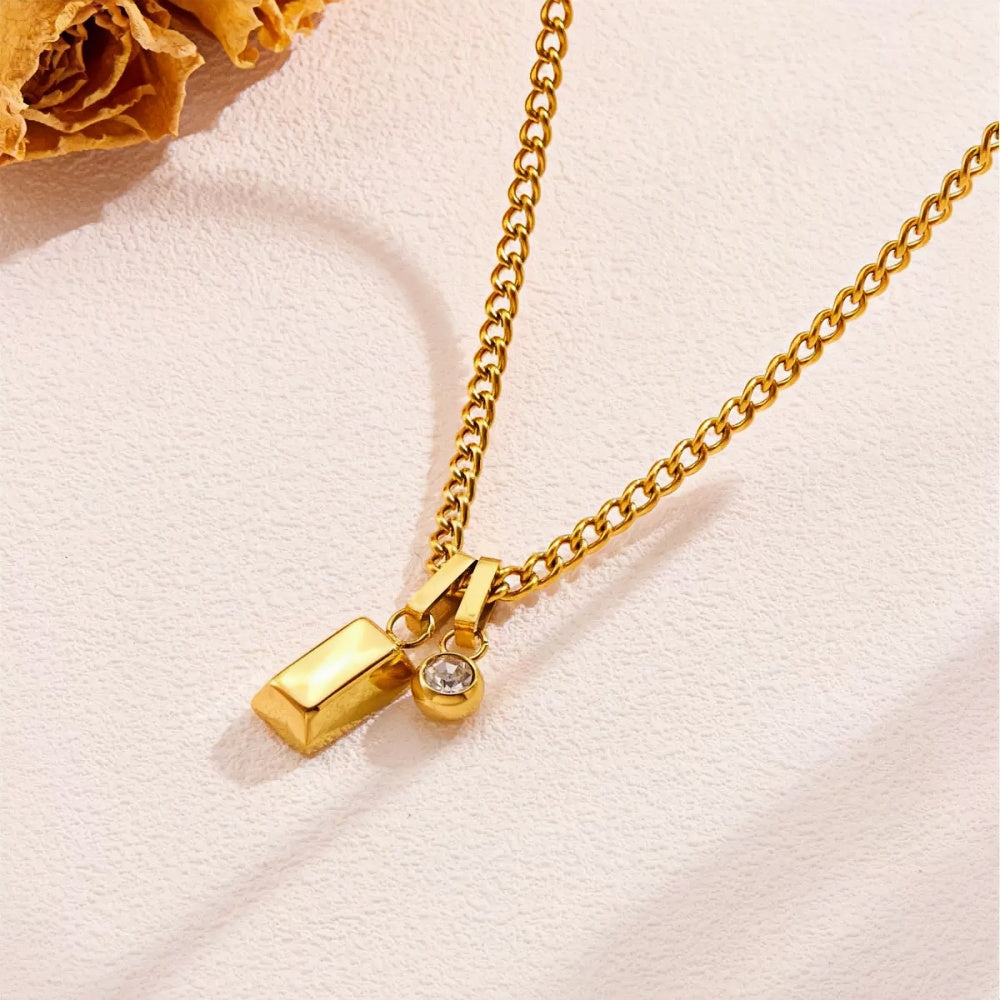 14K Gold Wealth Bar Pendant Necklace