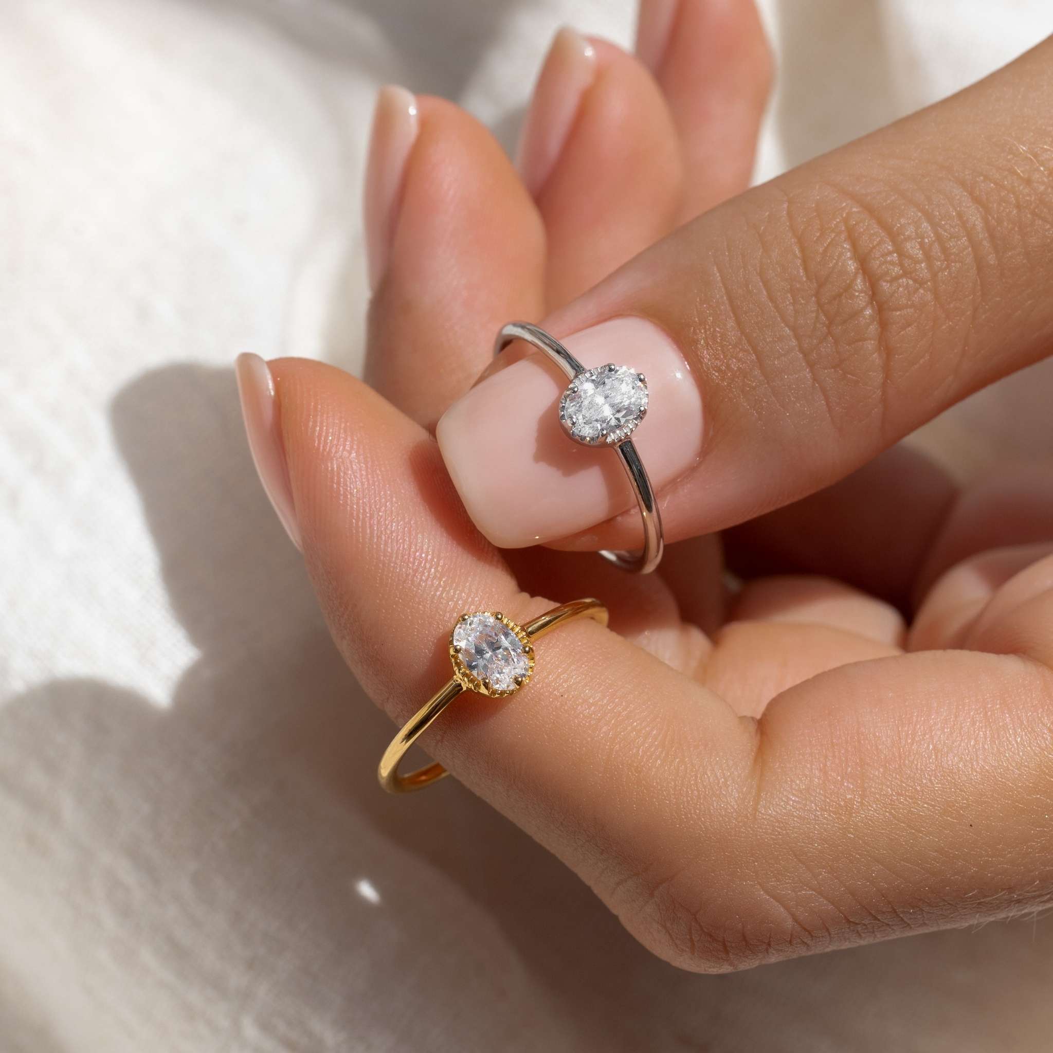 Oval Glow CZ Textured Ring