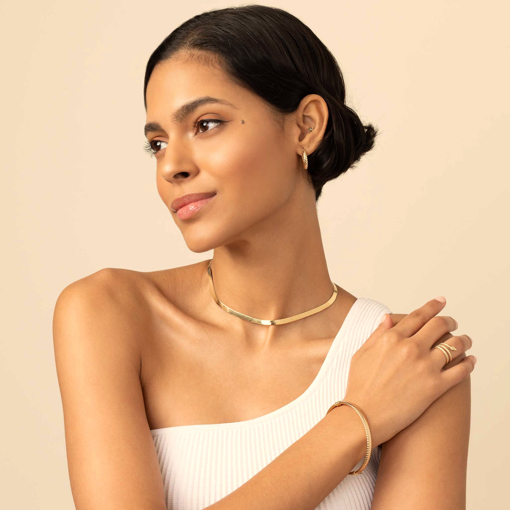 10K Gold Diamond-Cut Herringbone Choker