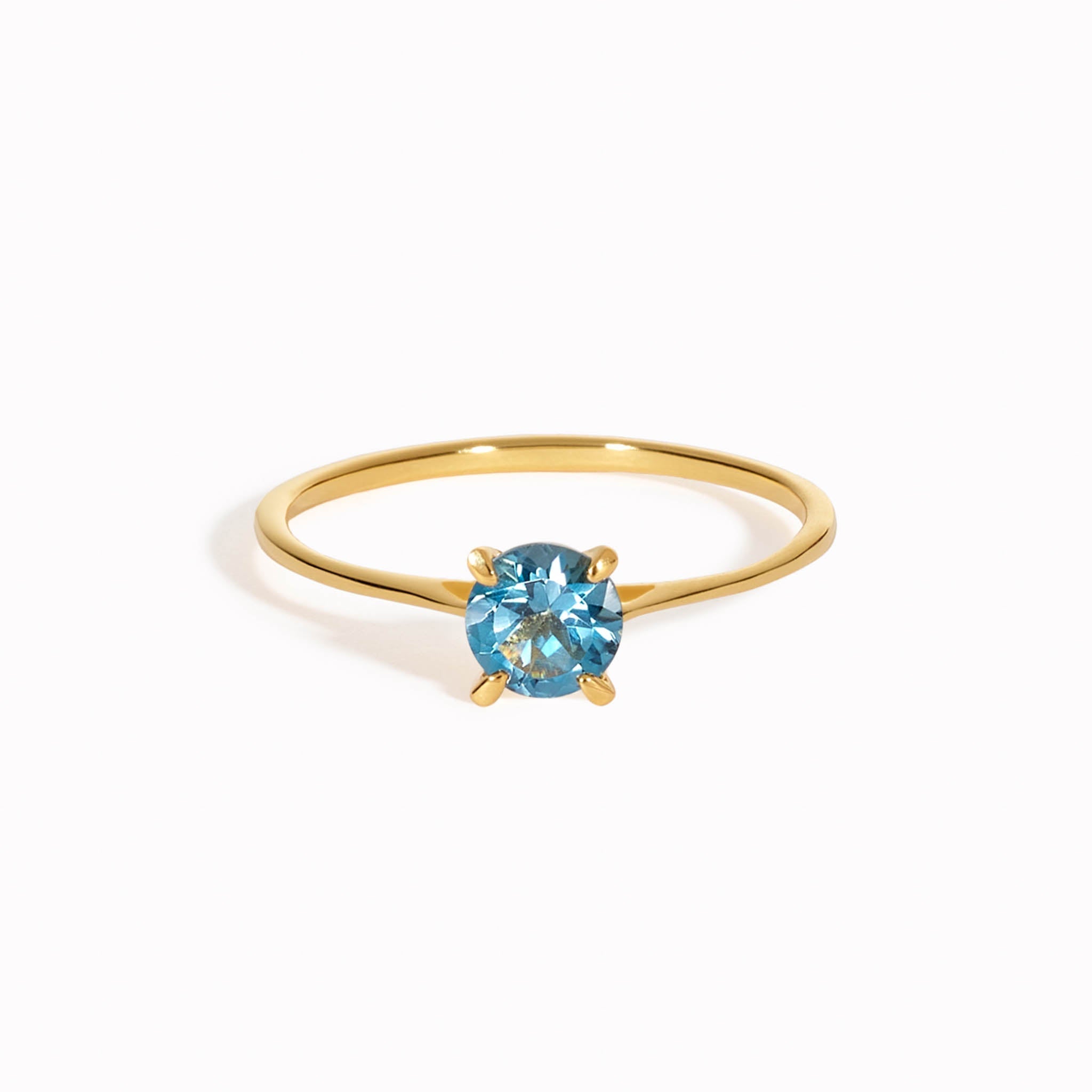 14K Gold Round Blue Topaz Solitaire Ring