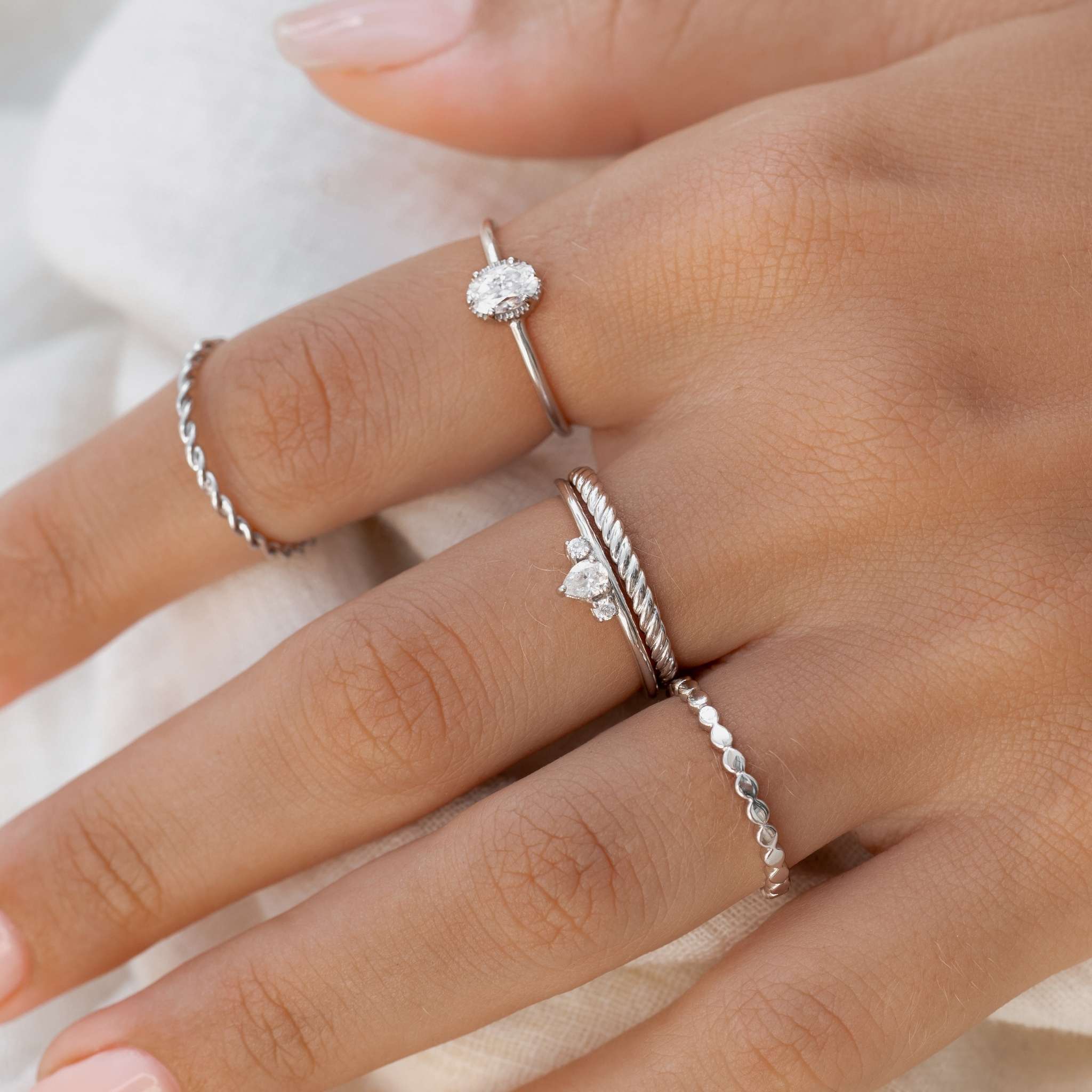 Oval Glow CZ Textured Ring
