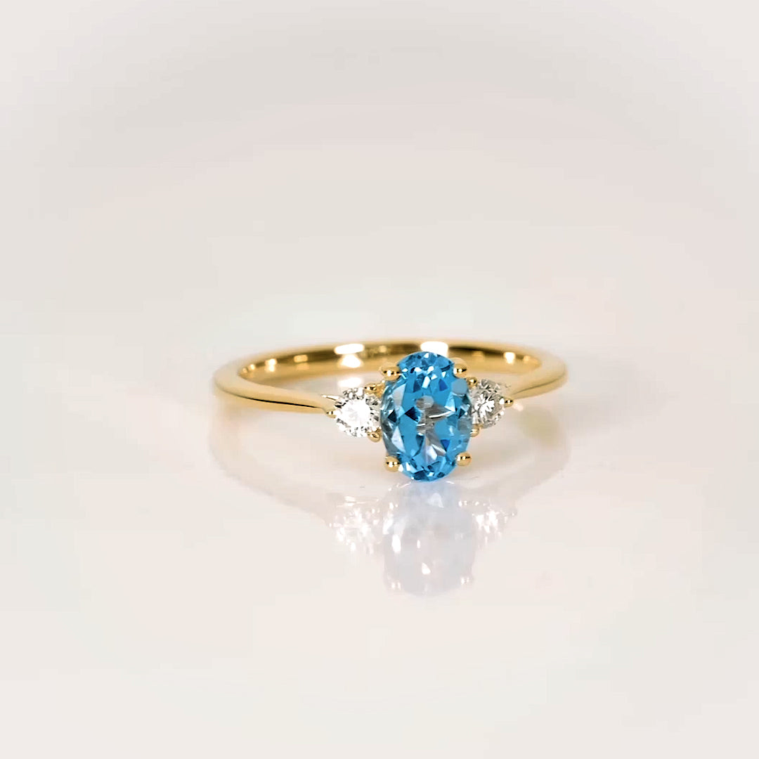 14K Rose Gold Blue Topaz and Diamond Ring