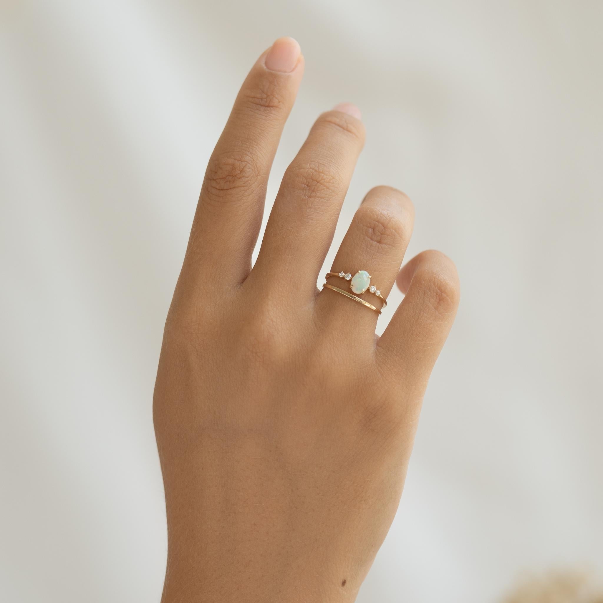14K Gold Opal Cabochon Diamond Accent Ring