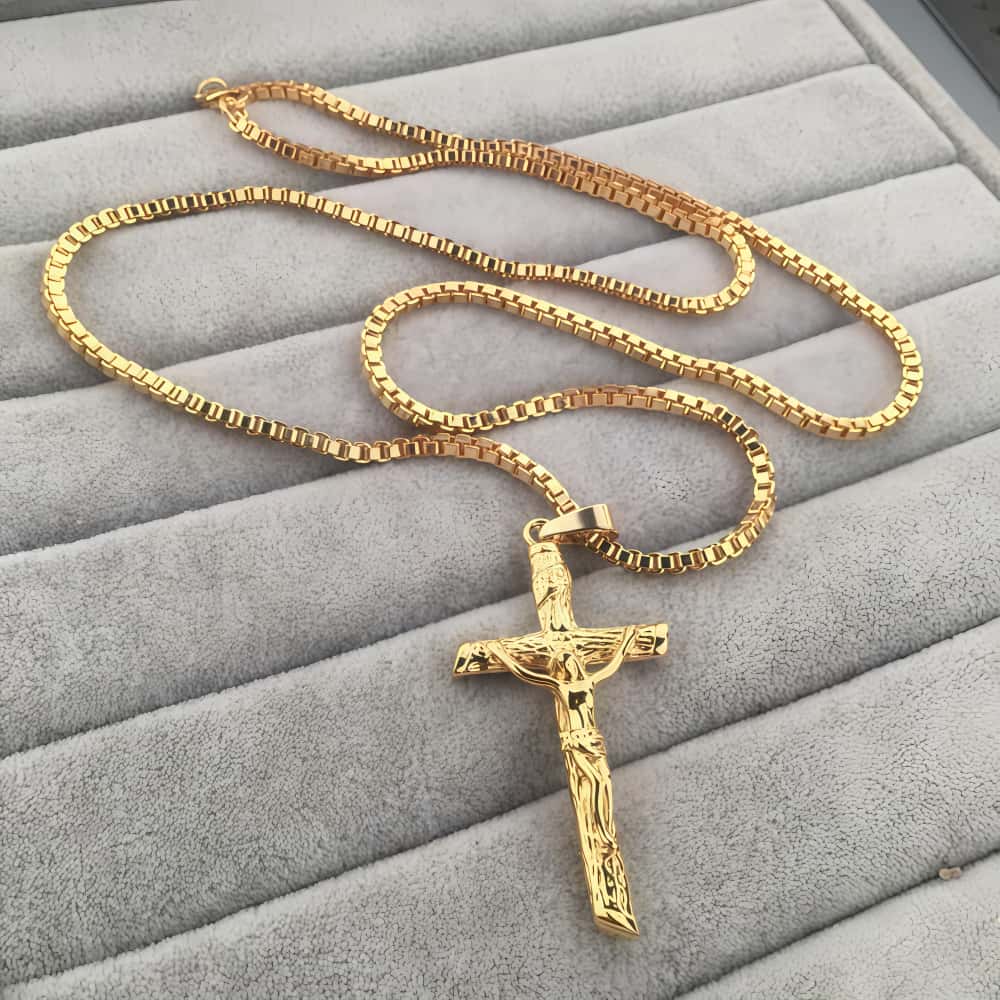 14K Gold Lamb of God Faith Cross Necklace