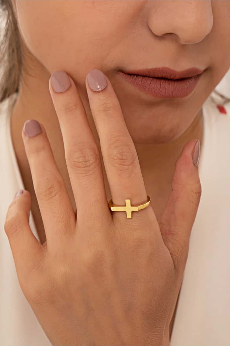 14K Gold Cross Companion Ring