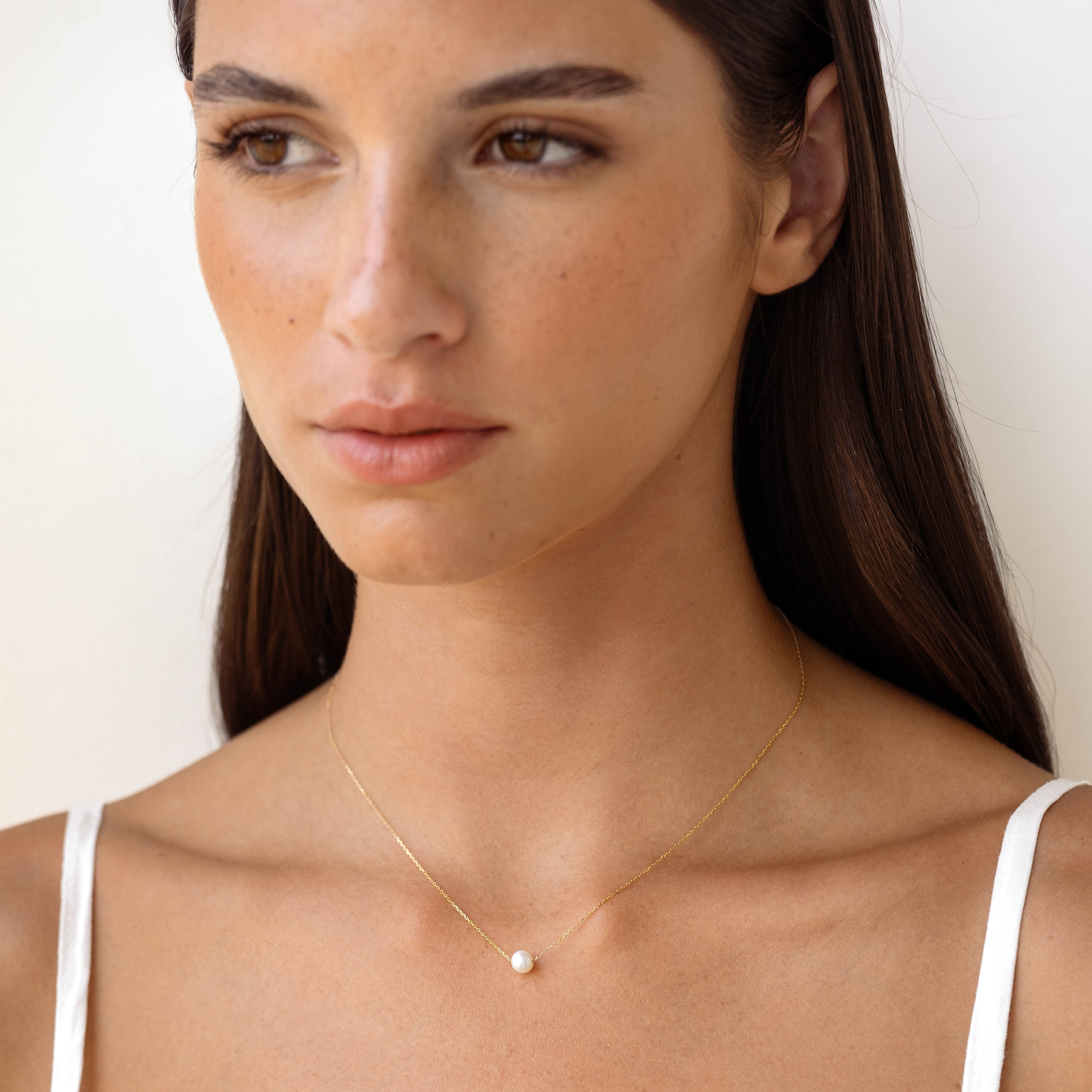 14K Gold Solitaire Pearl Necklace