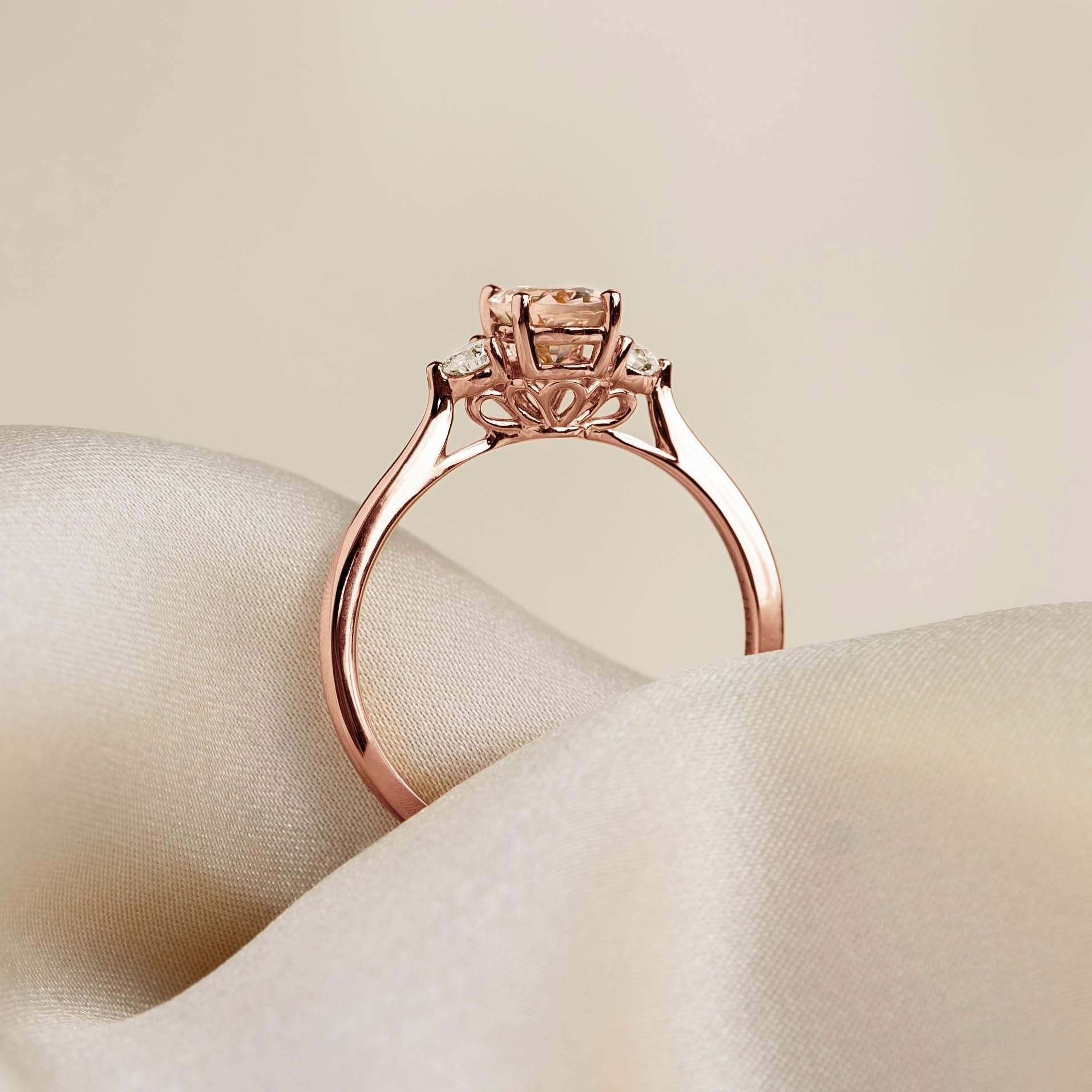 14K Rose Gold Morganite and Diamond Ring