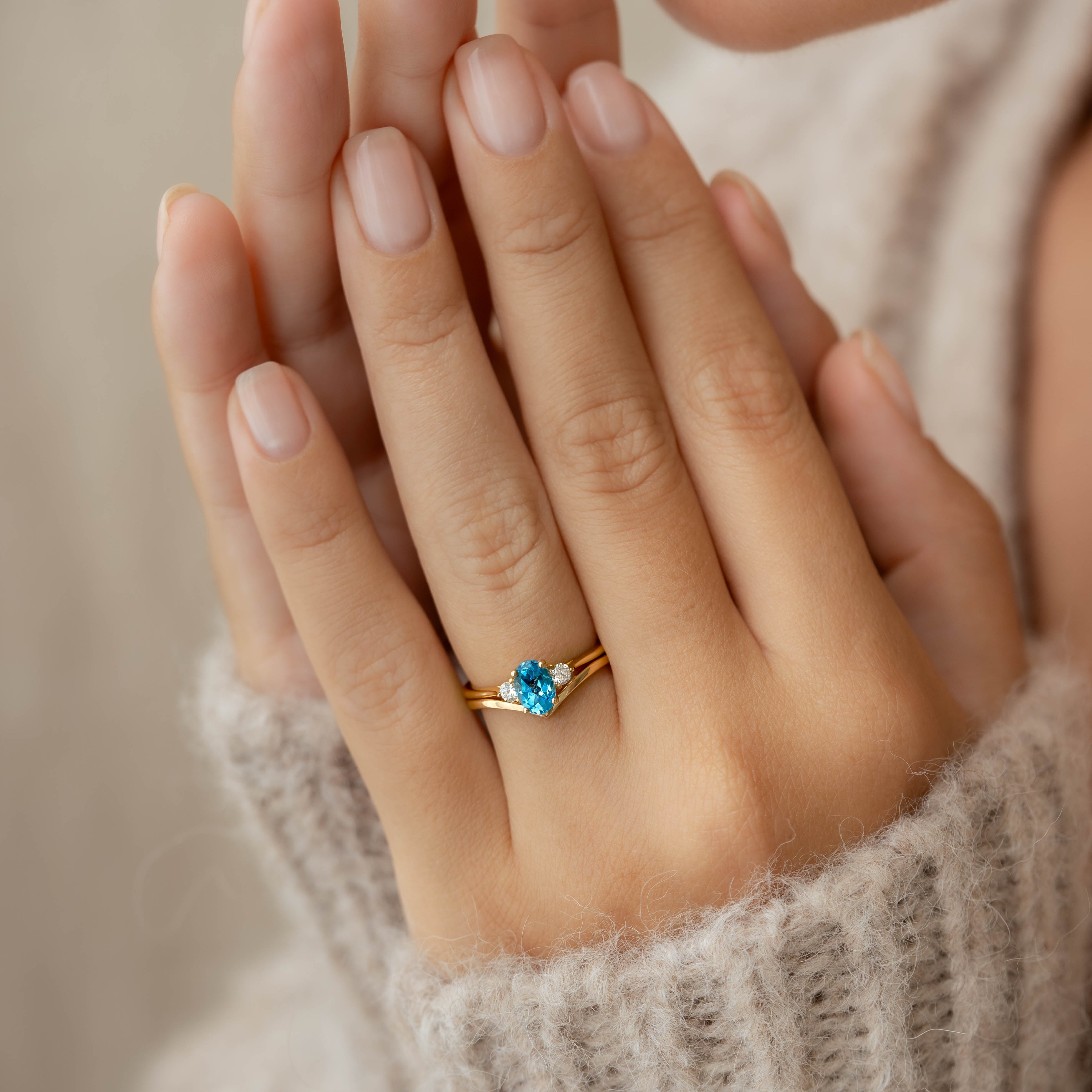 14K Rose Gold Blue Topaz and Diamond Ring