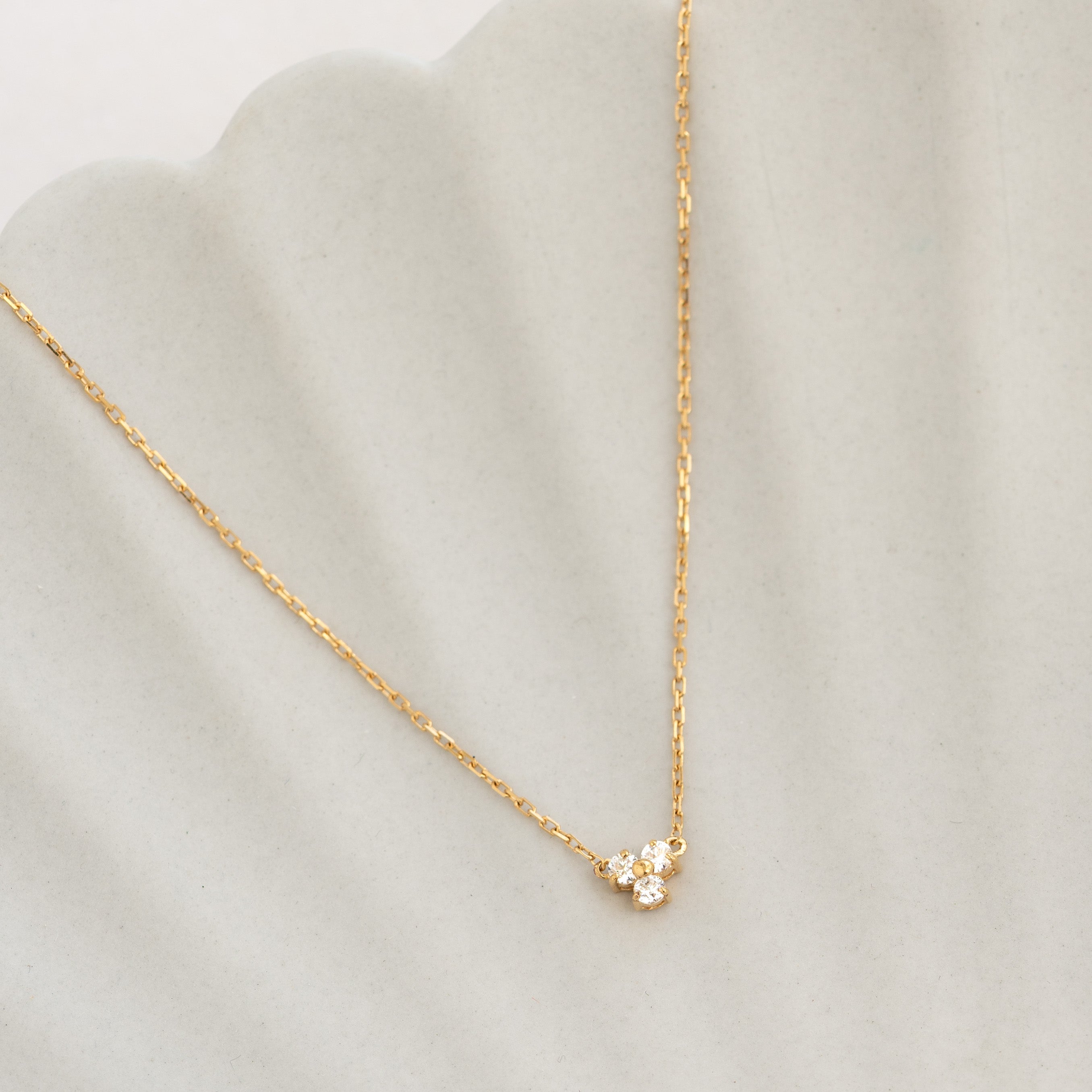 14K Gold Floral Trio CZ Pendant Necklace