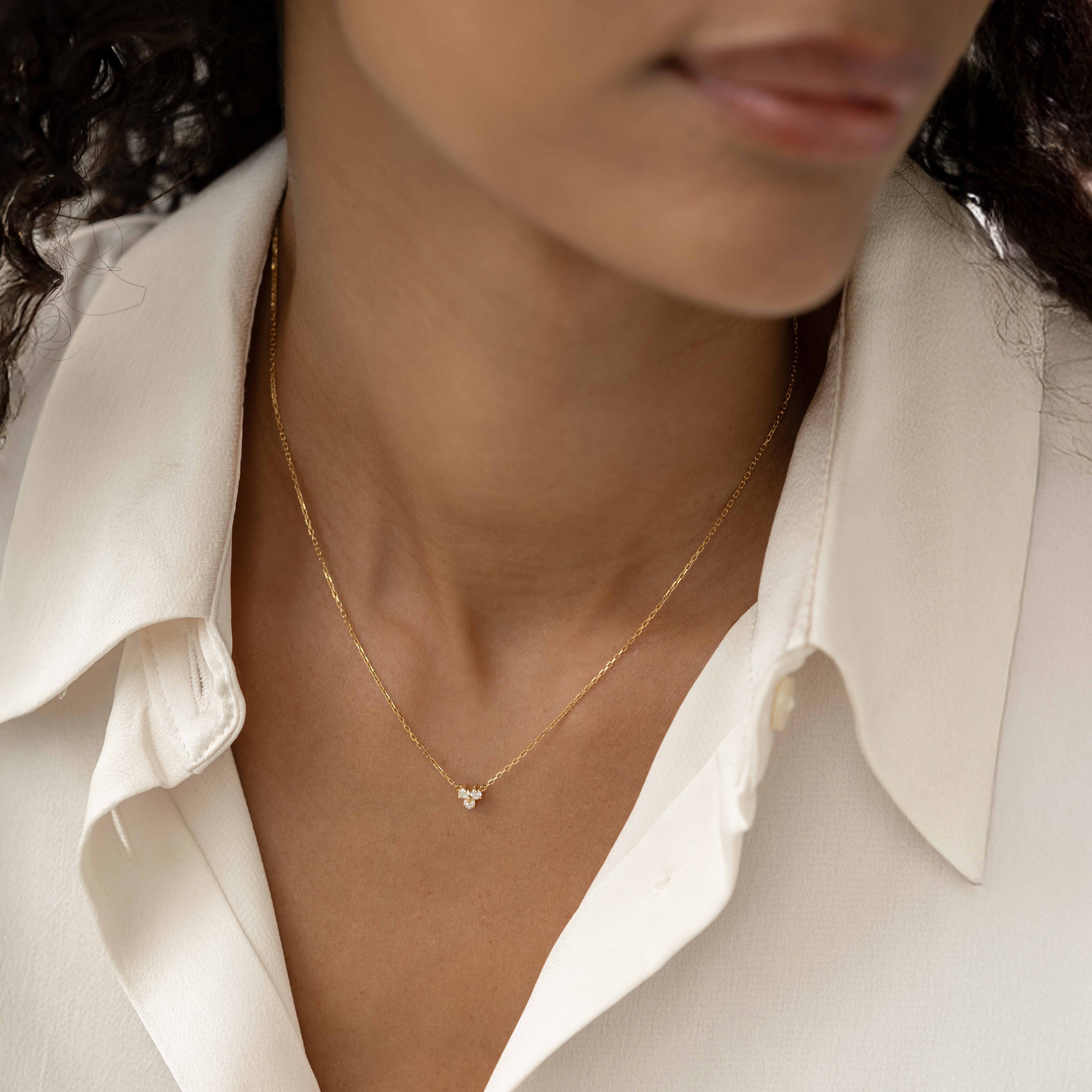 14K Gold Floral Trio CZ Pendant Necklace