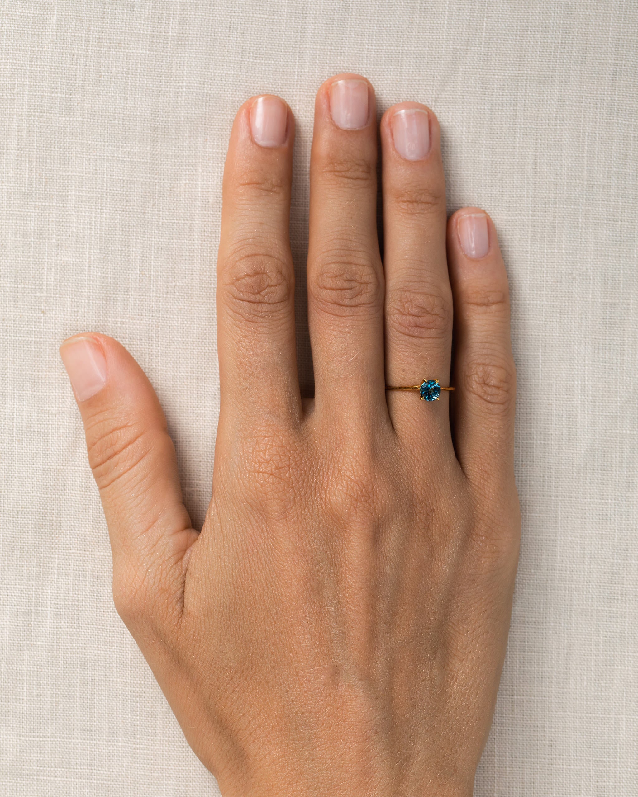 14K Gold Round Blue Topaz Solitaire Ring