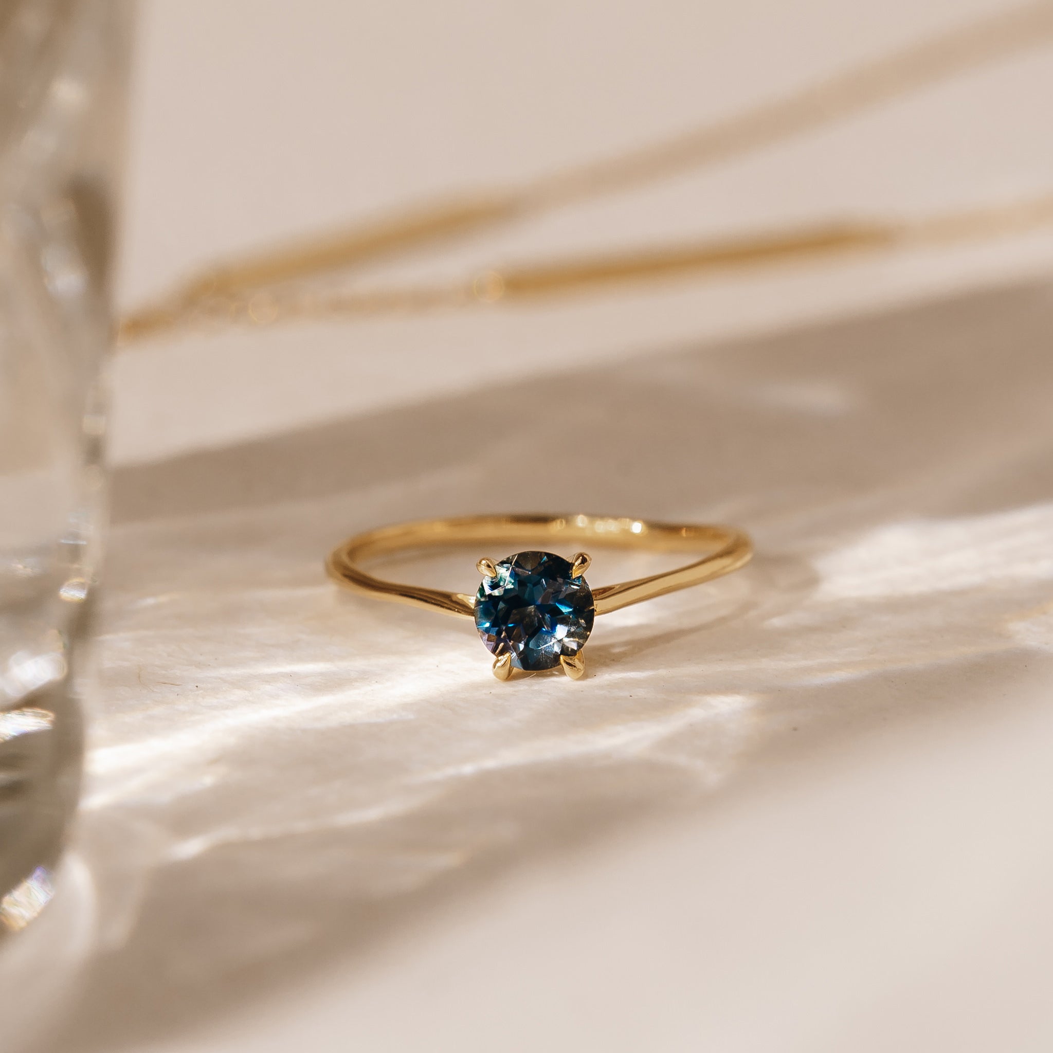 14K Gold Round Blue Topaz Solitaire Ring